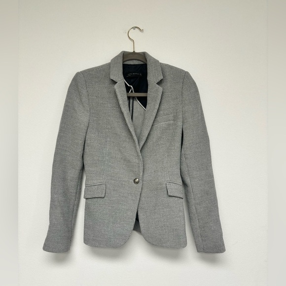 ZARA STRAIGHT CUT HERRINGBONE BLAZER GRAY Women’s size M medium NWOT - Picture 4 of 8